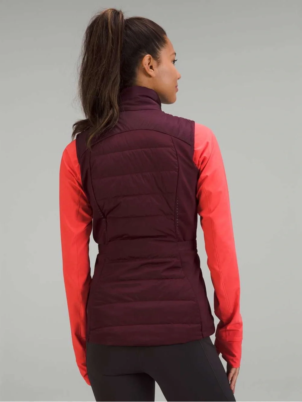 Lululemon Quilted Down Puffer Full Zip Sleeveless Mock Neck Vest Burgundy Red